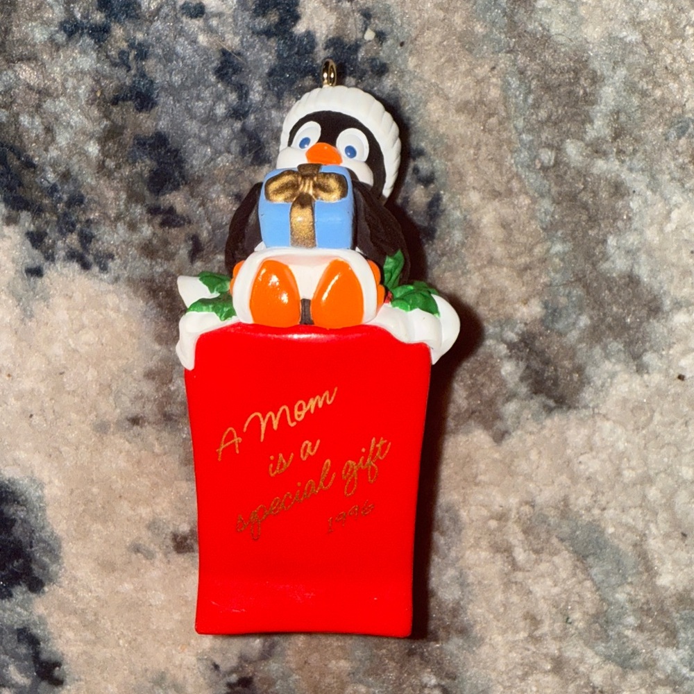 Penguin Christmas Ornament in Red Bag! “A Mom is a Special Gift”